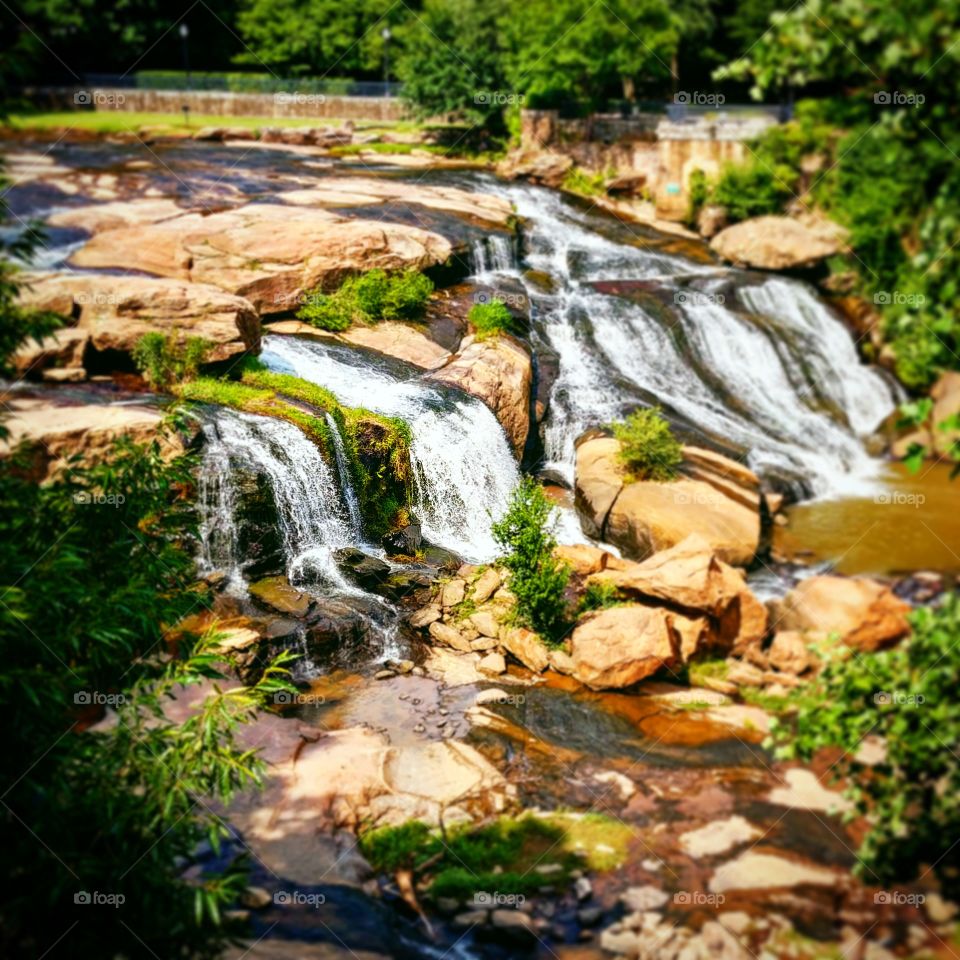 A live waterfall from above in Greenville South Carolina