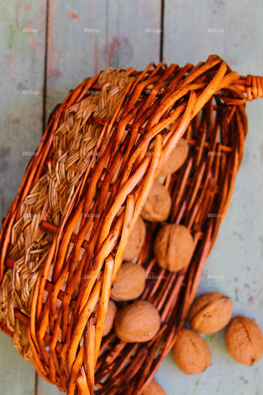 wooden basket and Walnut