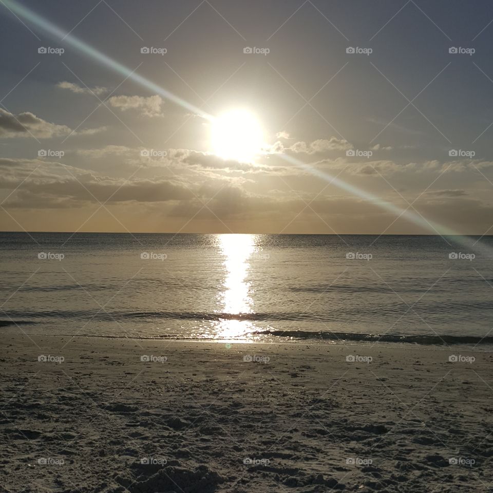 Sunset, Sun, Water, Beach, Ocean