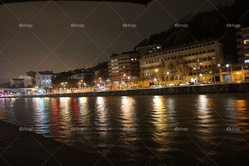 City#bridge#fog#lights#night#sky#reflect