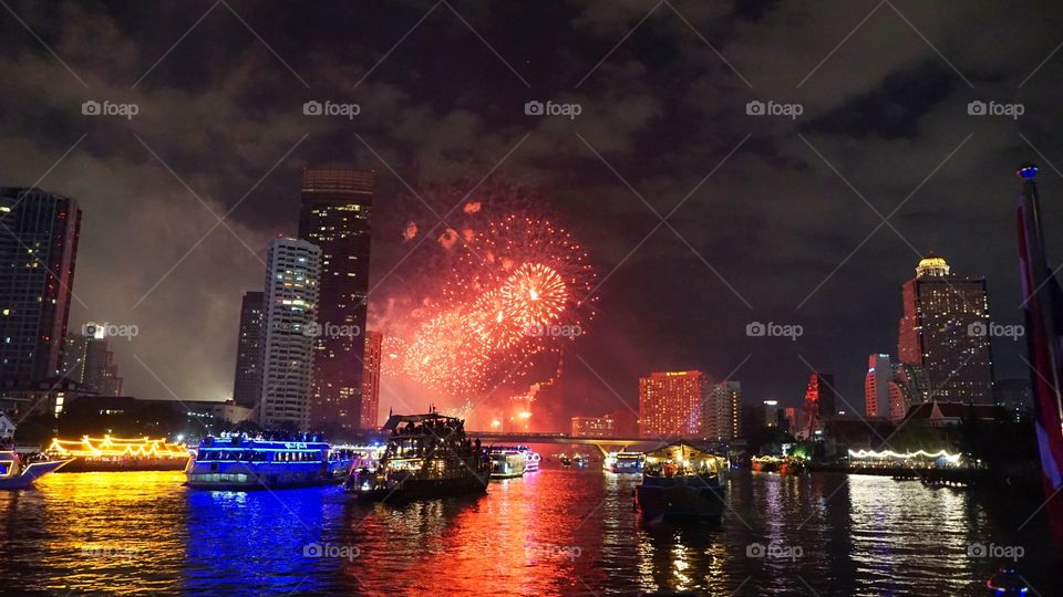 fire work river