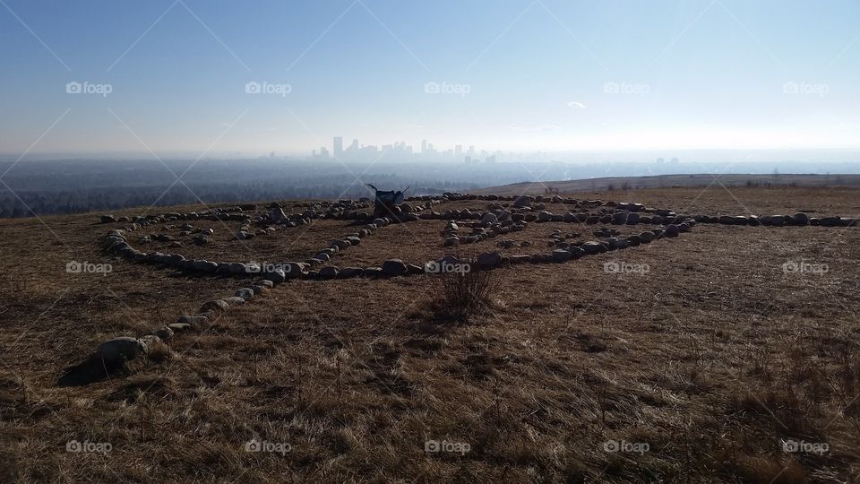 Medicine Wheel built overnight at the top of Nose Hill in Calgary