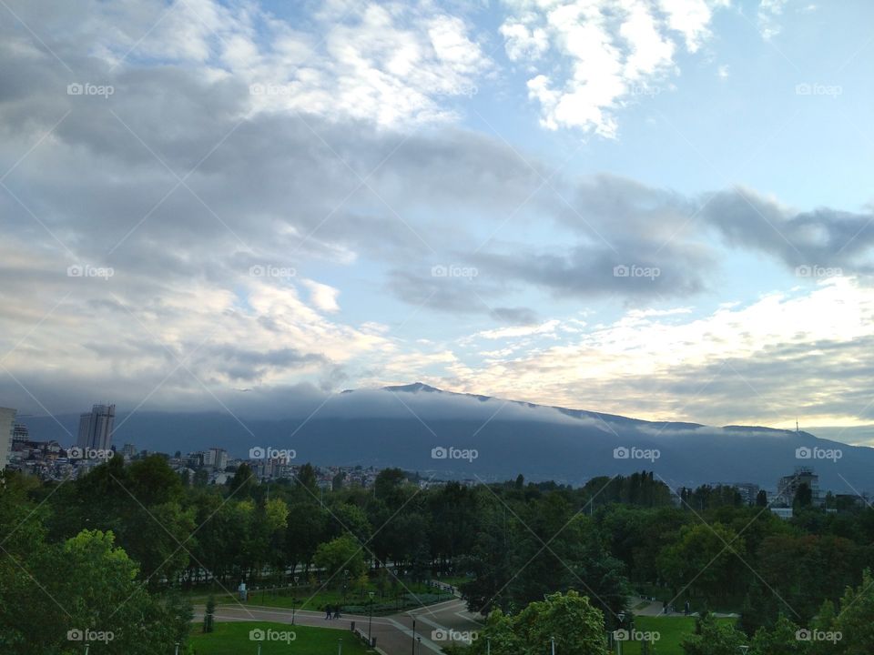 Mountain view with clouds