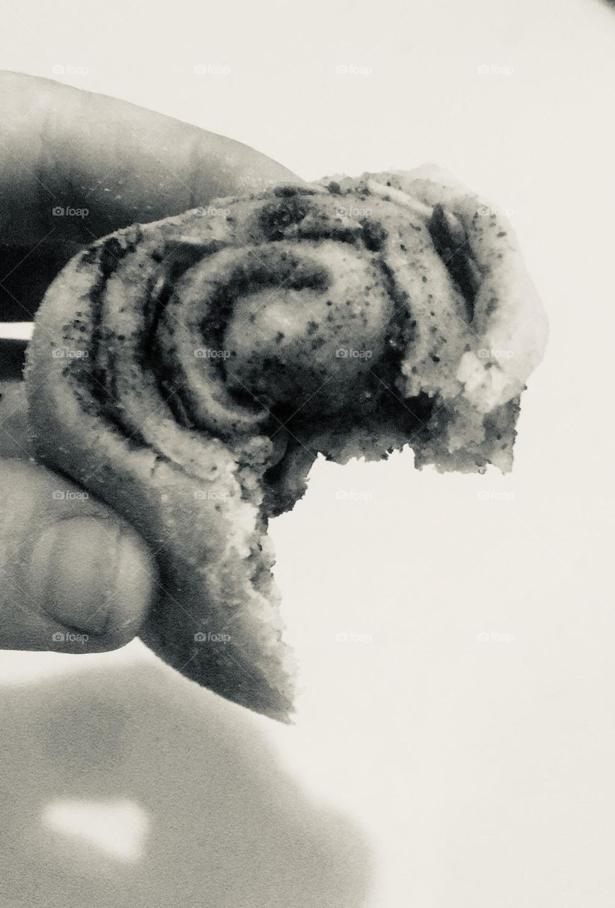 A bite of cinnamon roll