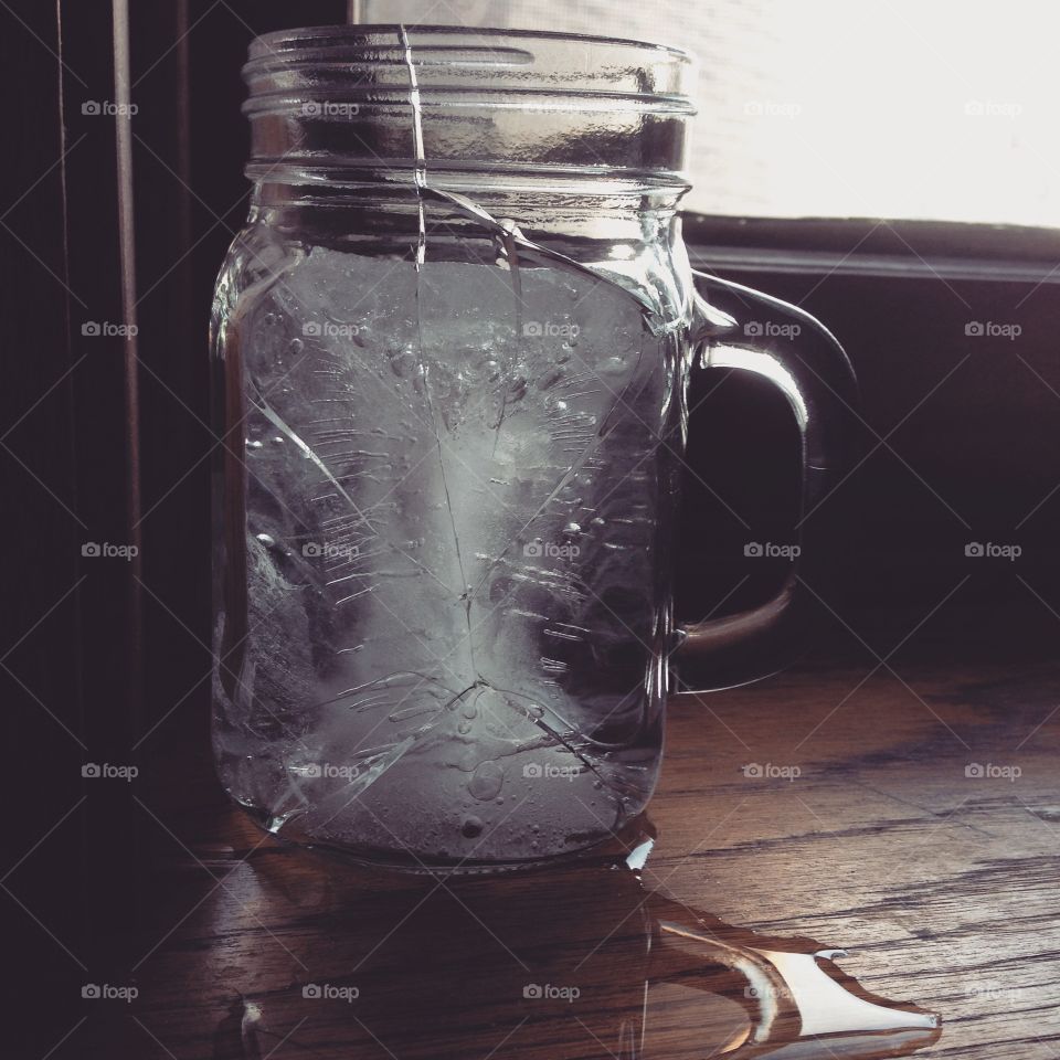Frozen water glass that broke