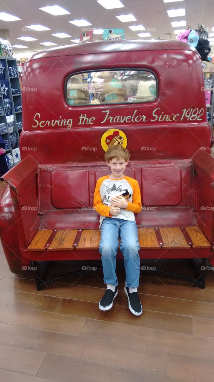 James just chilling on the bench at Buccee's