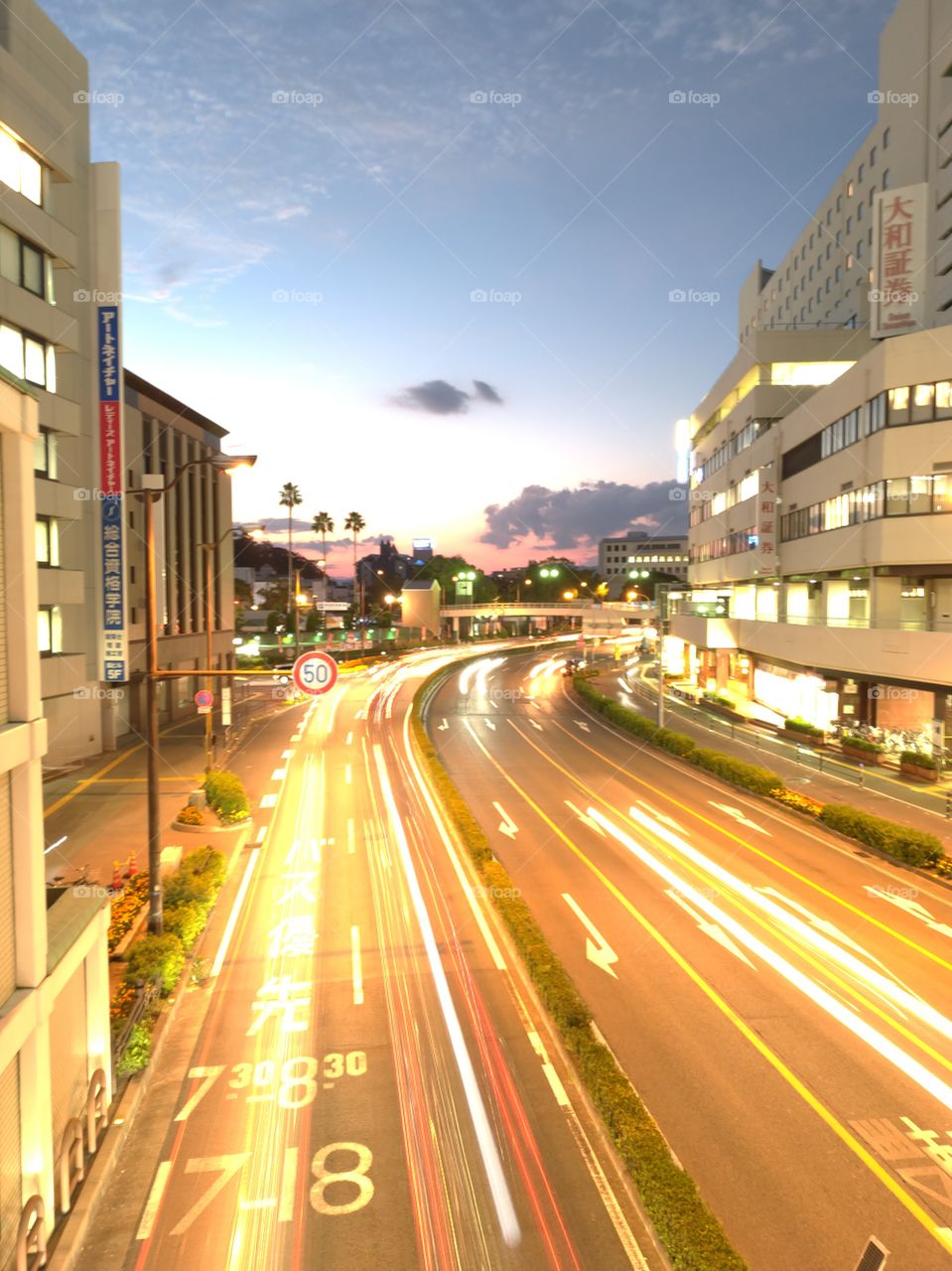 Street light at dusk in Tokushima