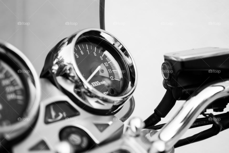 Kawasaki zephyr motorcycle. 1100 ci, year 1992, vintage motorbike, photographed on a nice sunny day. Black and white photo.