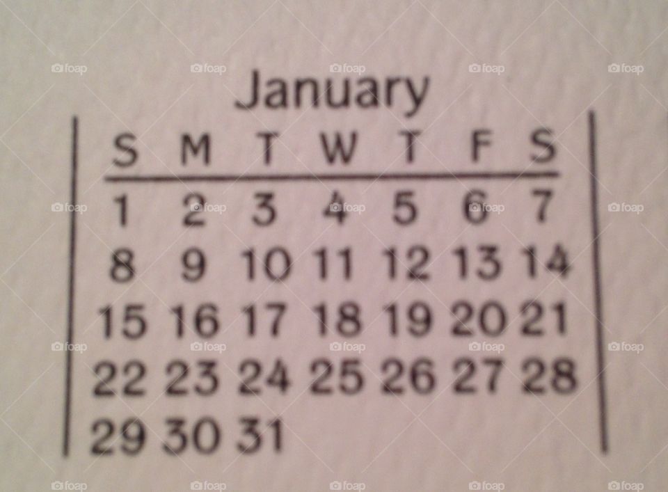 January 2017 month days