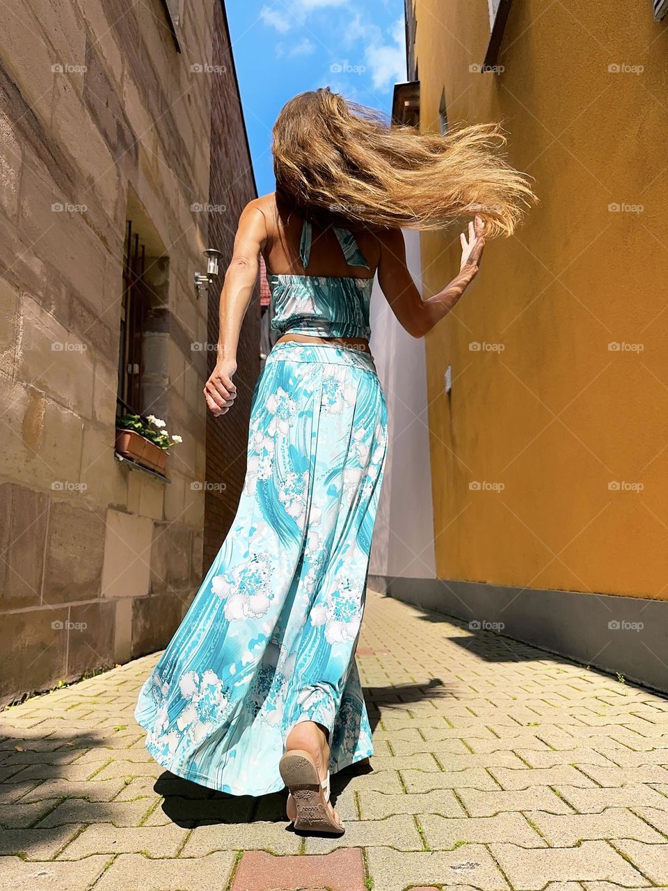 Long hair in wind