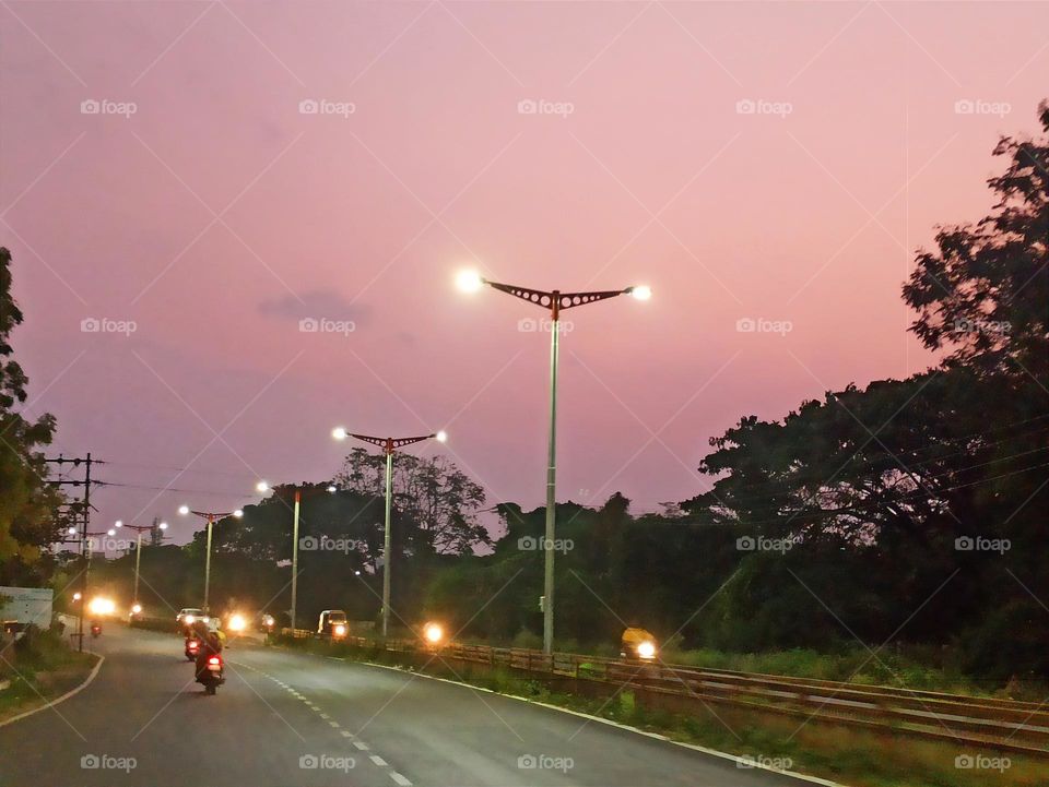 evening on road