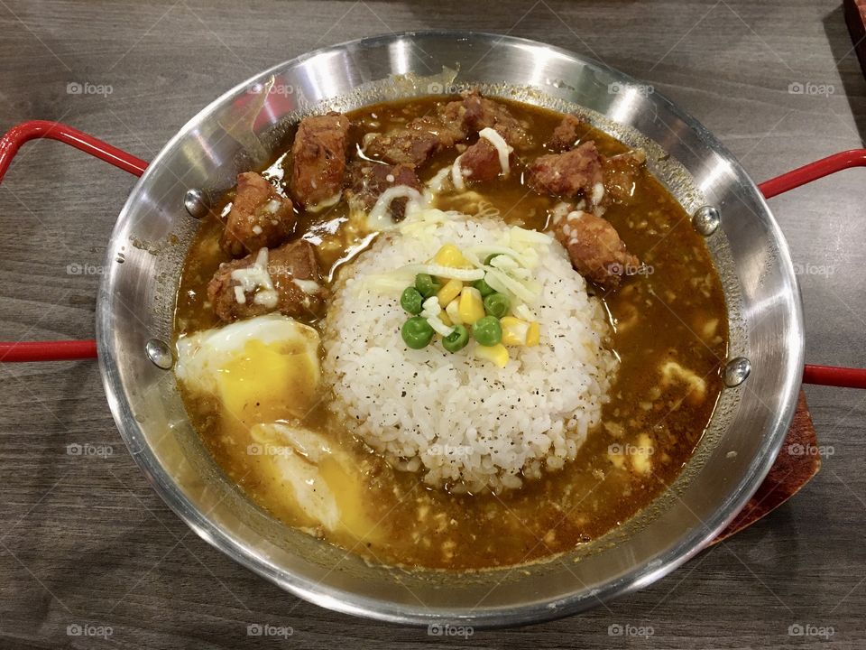 Japanese curry pork with cheese and rice 