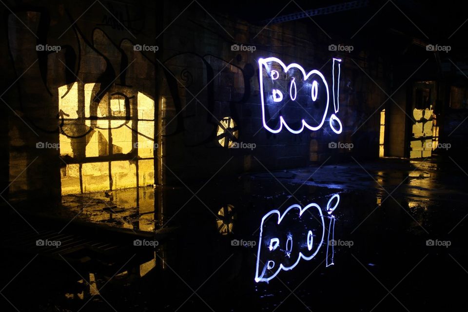 Boo. Light painting in a derelict building Nottingham 
