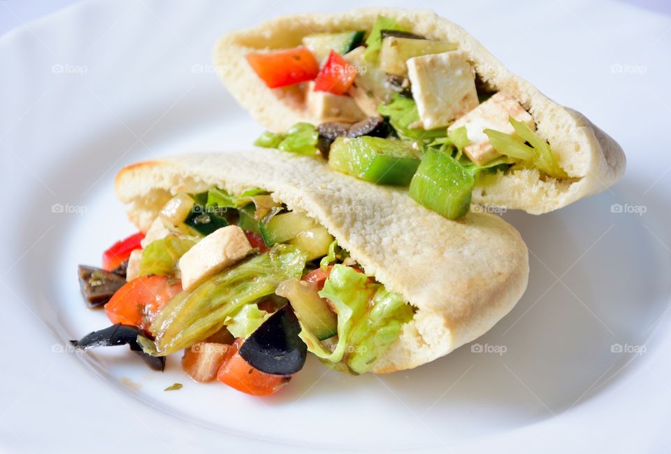 Pita pockets with greek salad