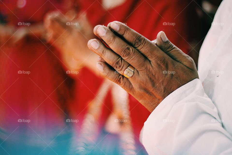 India traditionally namaste and temple 