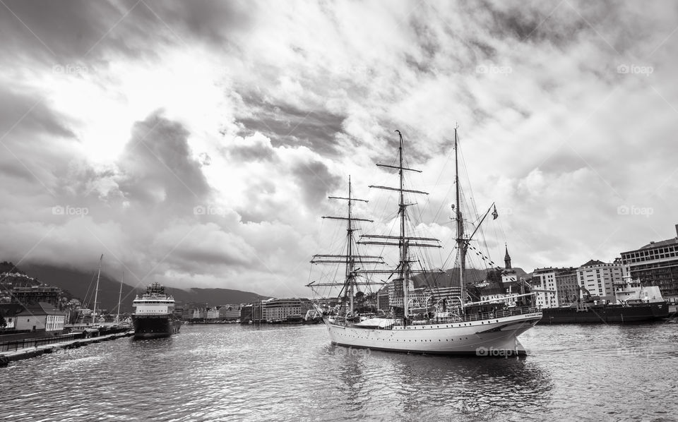 old sailship in to Bergen