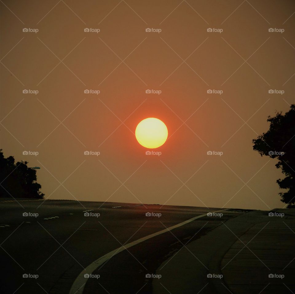 early morning sunrise, Road trip view travel