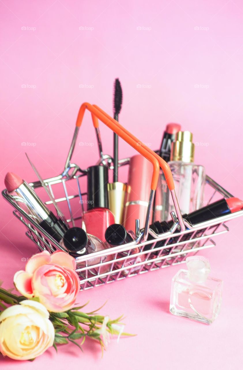 decorative cosmetics lies in the market cart