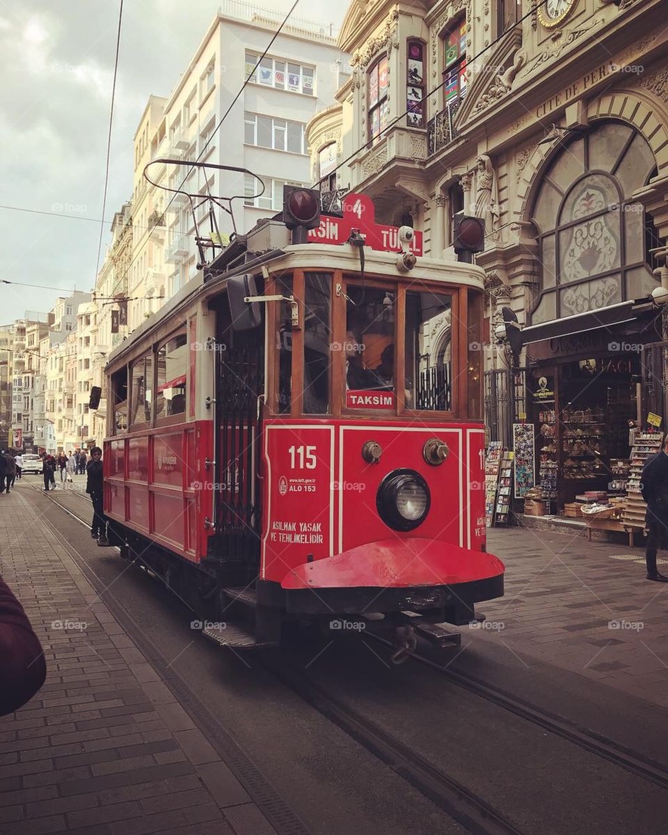 The classic red tram in Istiklal Street 
