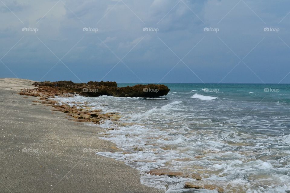 rock shoreline. Jupiter Florida coquina coastline