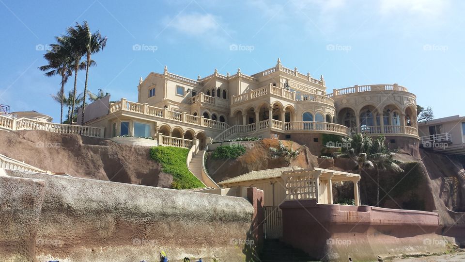 Sandcastle style beach front mansion in San Diego