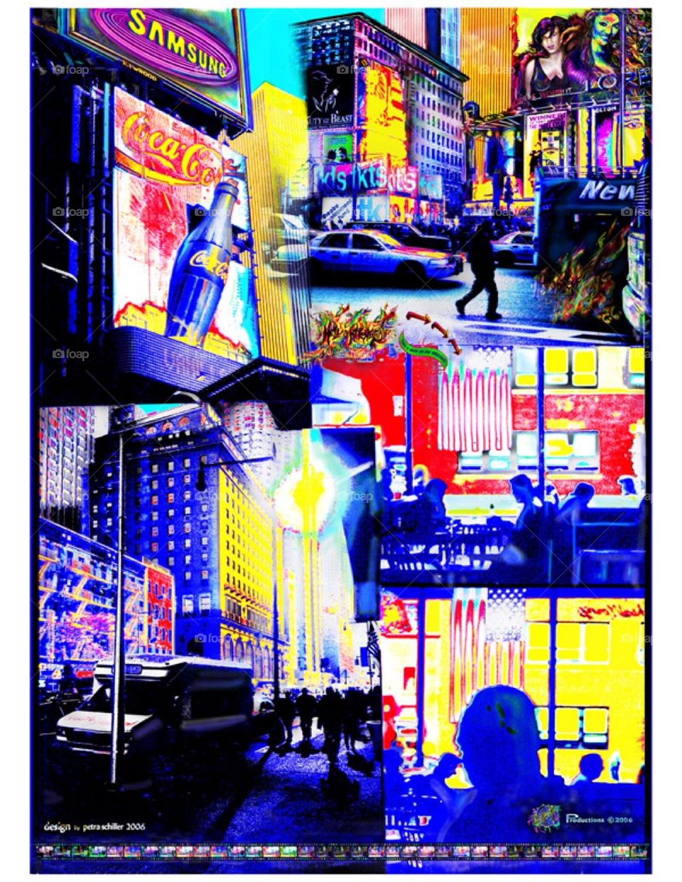 This is a pop art à la “Andy Warhol” colorized photo collage poster illustrating my journey from home to school and back from “Hell’s Kitchen” in “Midtown Manhattan West” to “Parsons School of Design” on “14th Street”. 2005. Hypnotic Productions