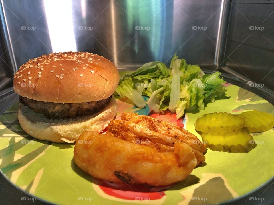 Hamburger And Potato Wedge Fries