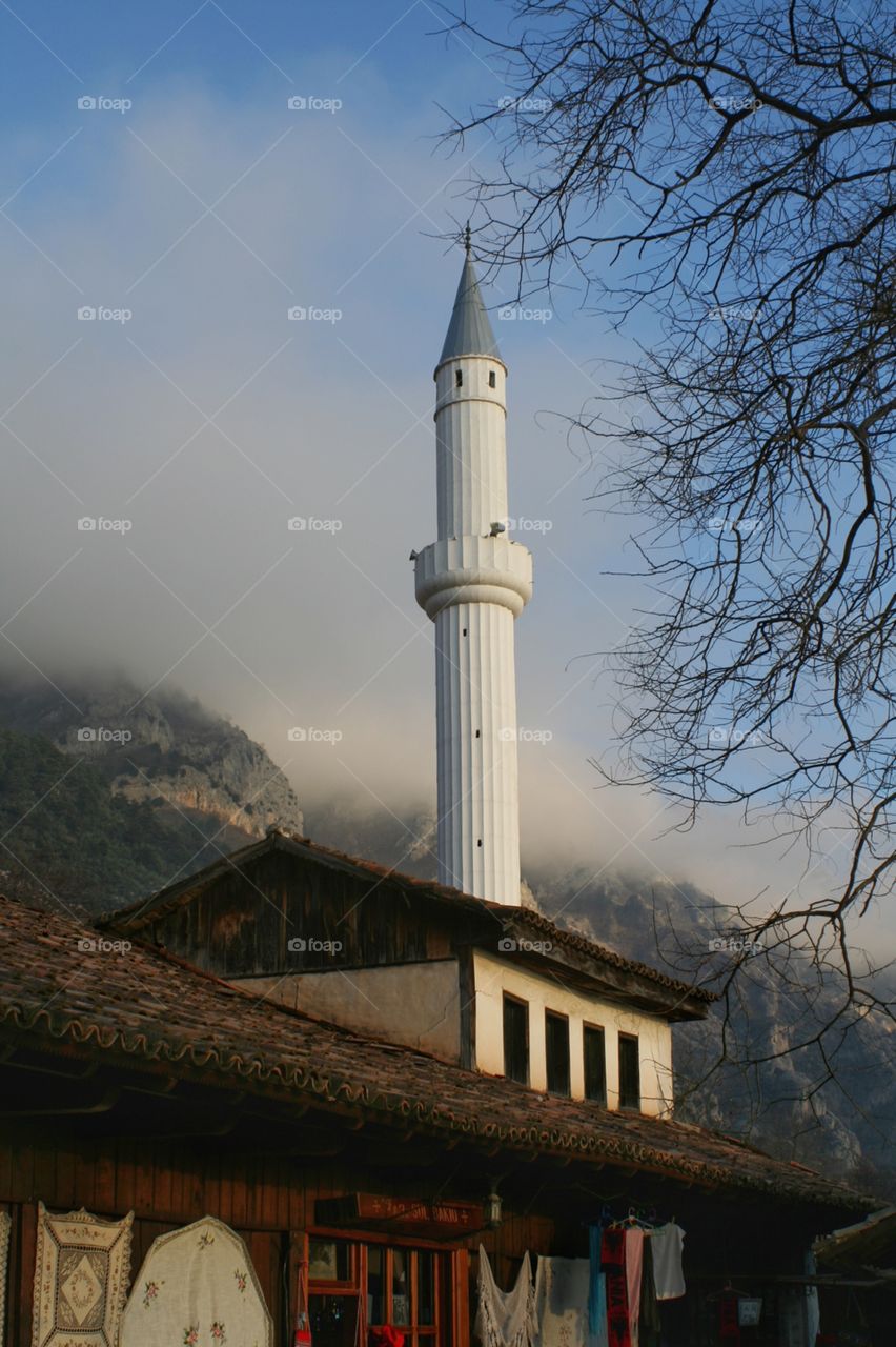 Minaret of the mosque in an Albanian village 