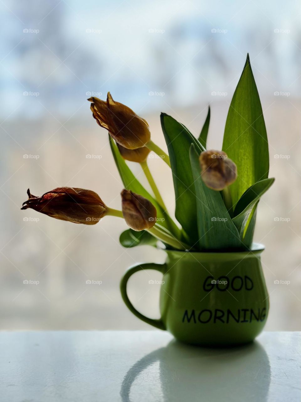 A mug with delicate tulips