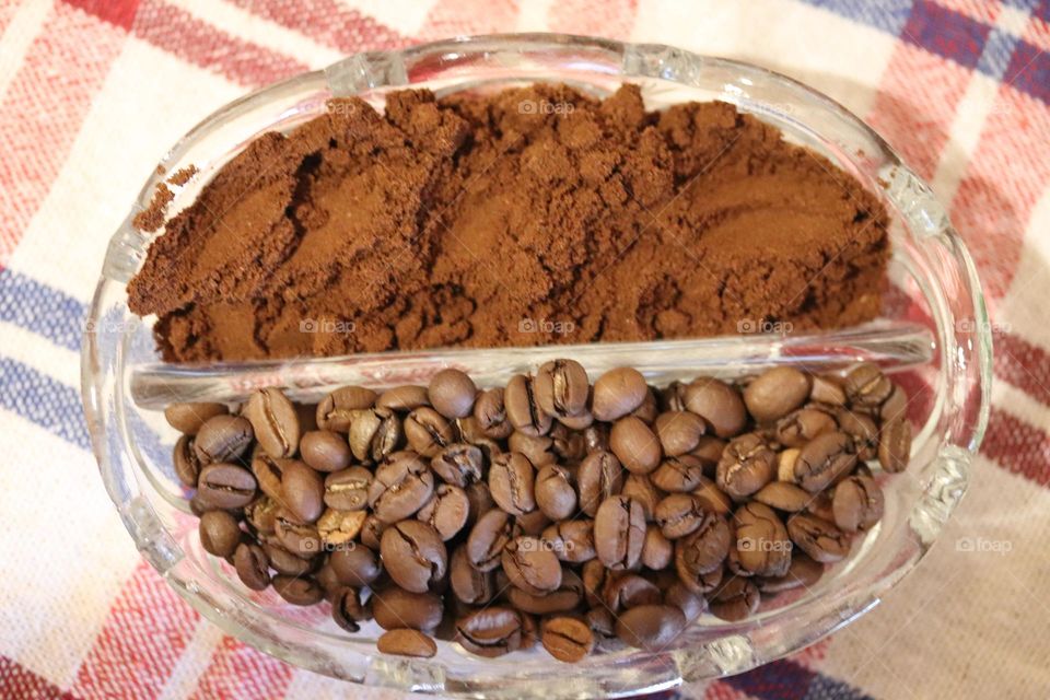 Coffee beans and ground coffee