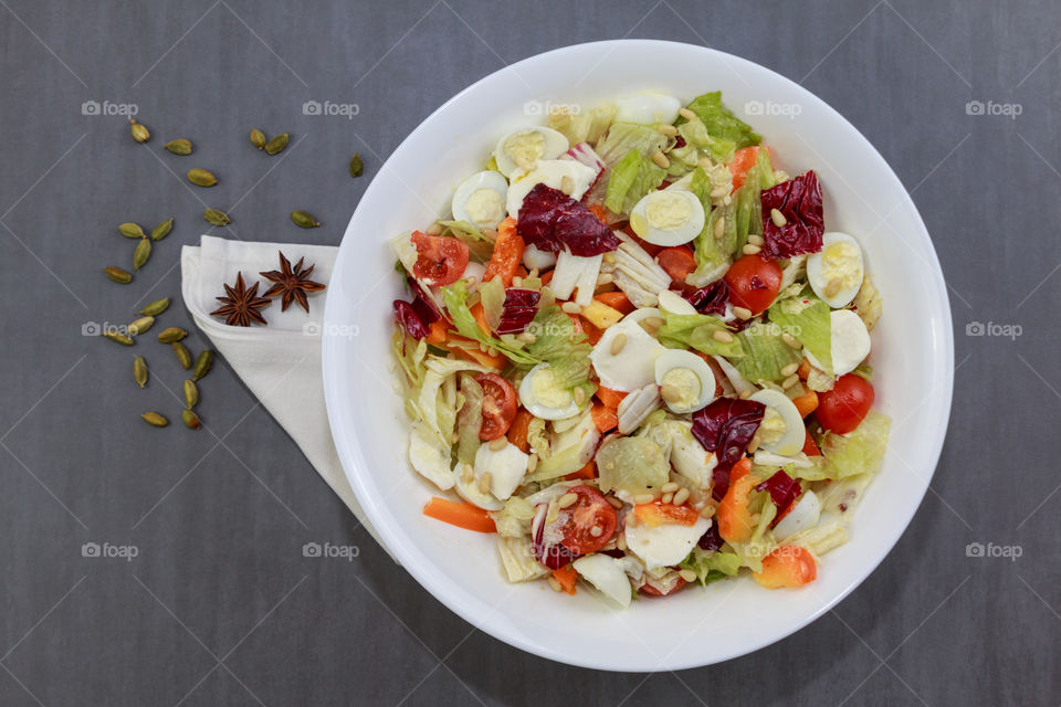 High angle view of salad in bowl