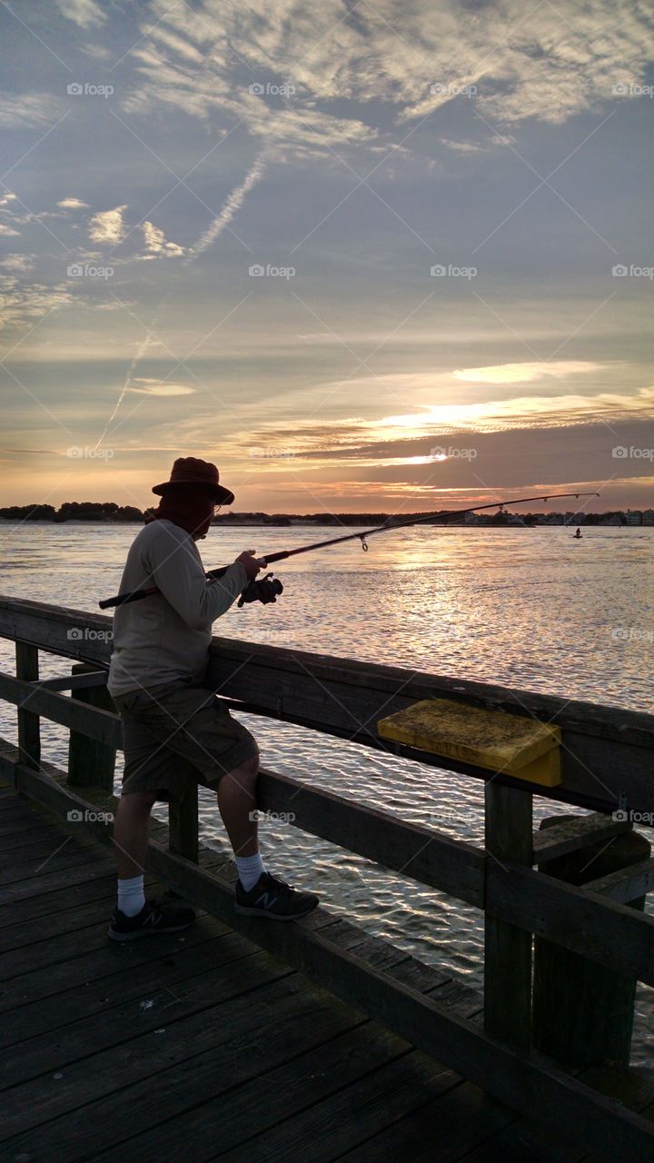 Water, Fisherman, Sunset, Pier, Recreation