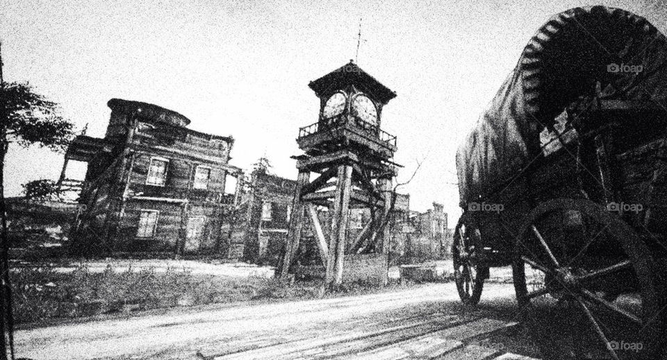 Clock tower in a ghost town of the American Wild West