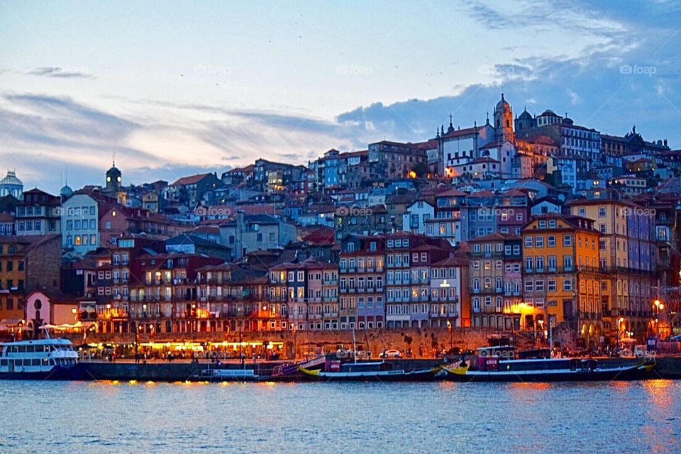 Evening  Douro river in porto Portugal 