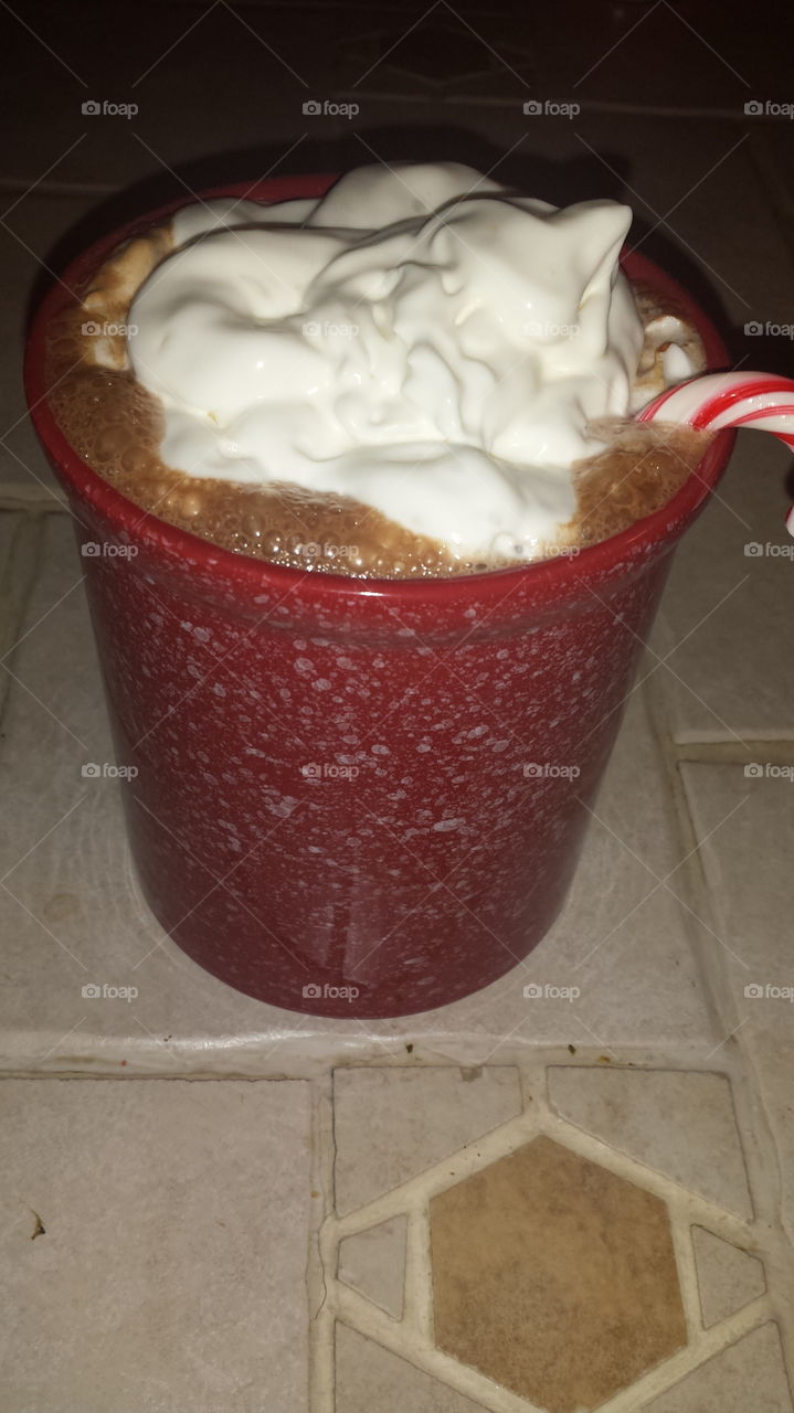 Hot Coco with a peppermint stick