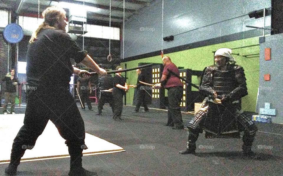 Kenjutsu training at the dojo.