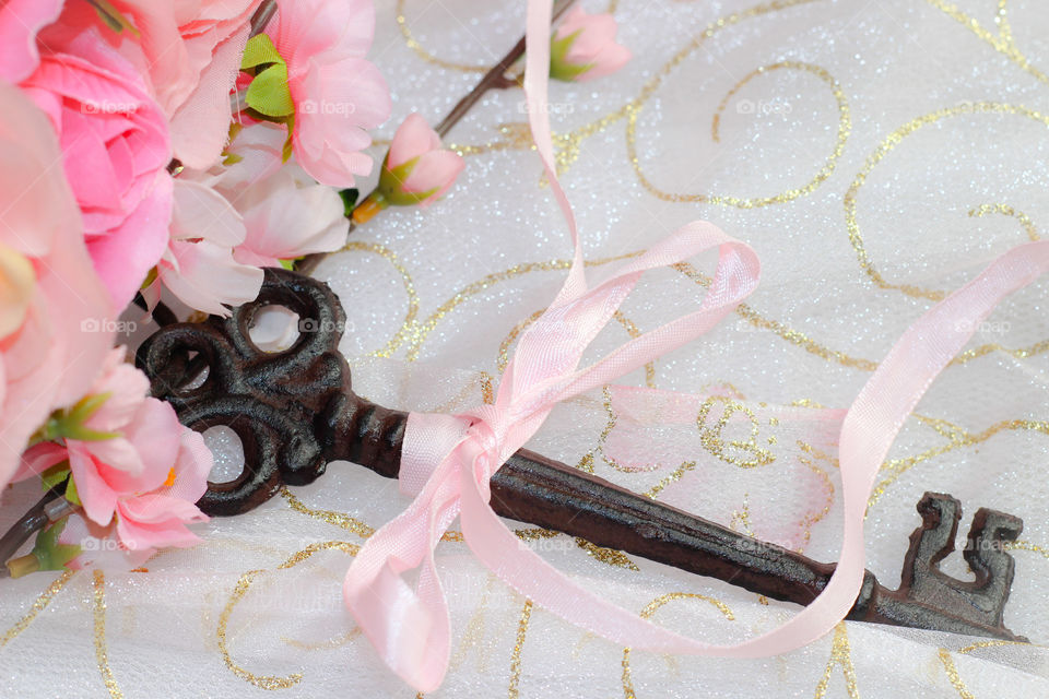 sakura cherry blossom spring pink key ribbon bow