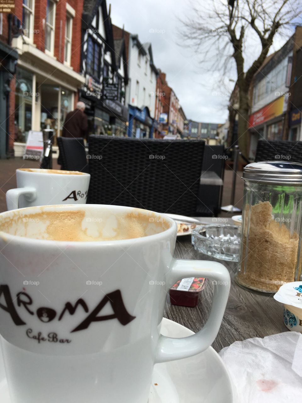 Enjoying a cup of coffee in Oswestry 