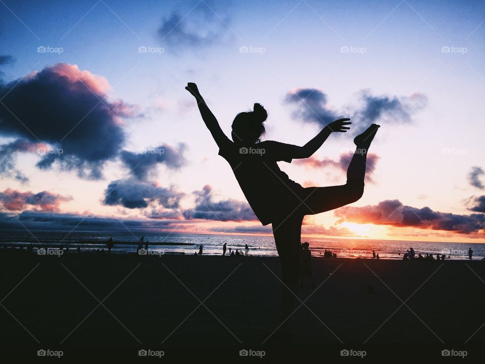 Sunset, Sky, Silhouette, Beach, People
