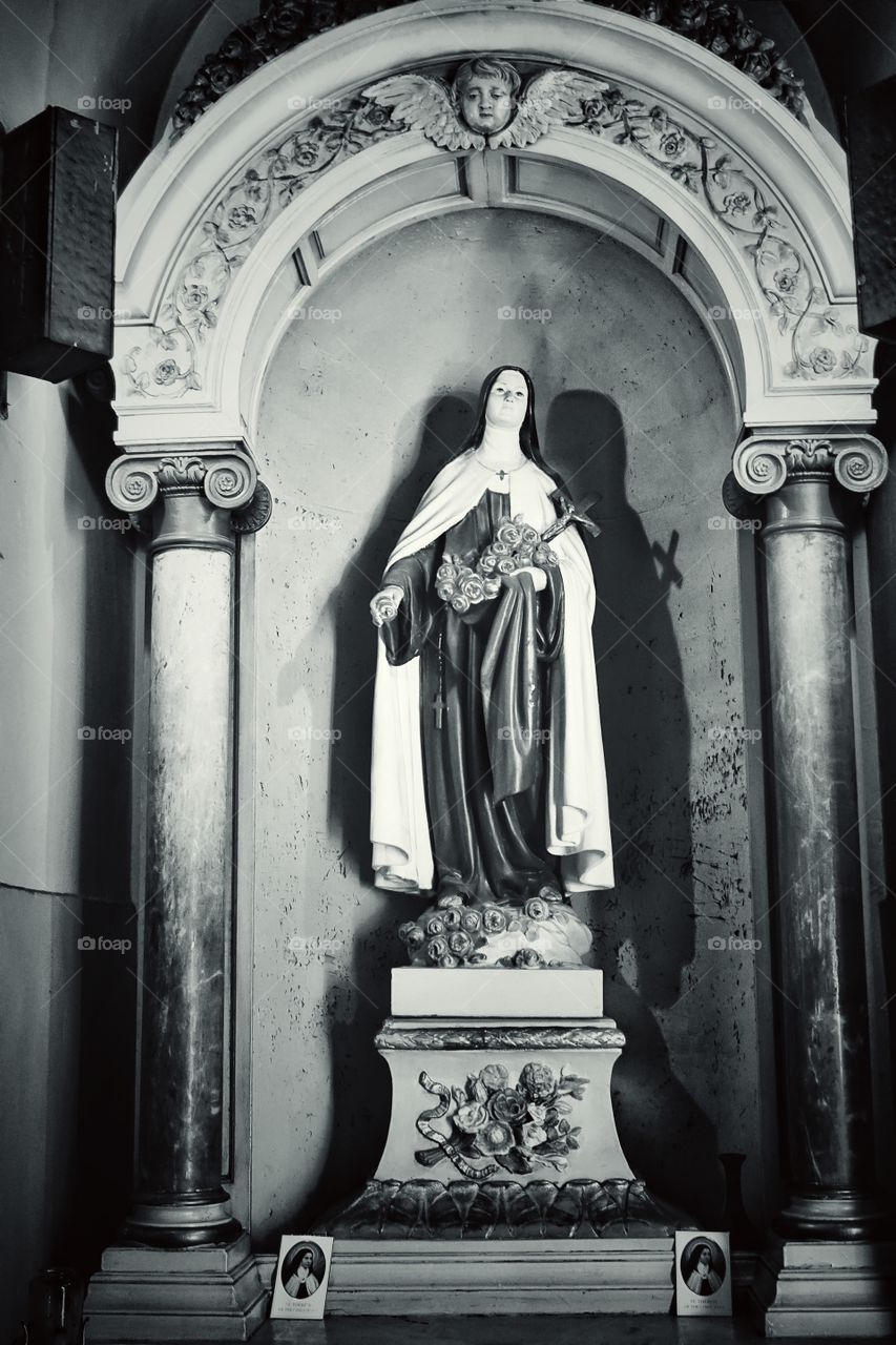 Statue of St Therese, at St Louis Cathedral, New Orleans, USA. Monochrome version.