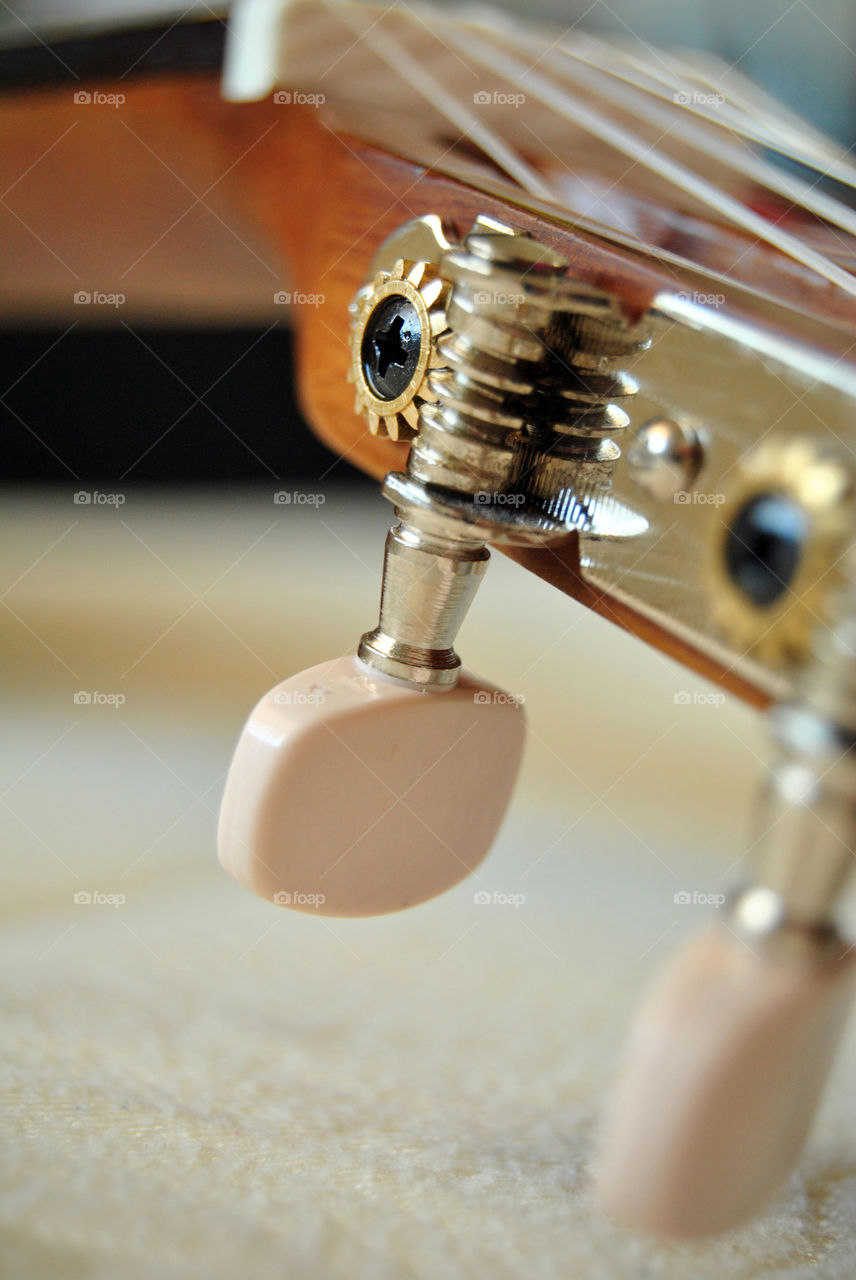 Macro shot, acoustic guitar, tuner, peg, closeup, portrait