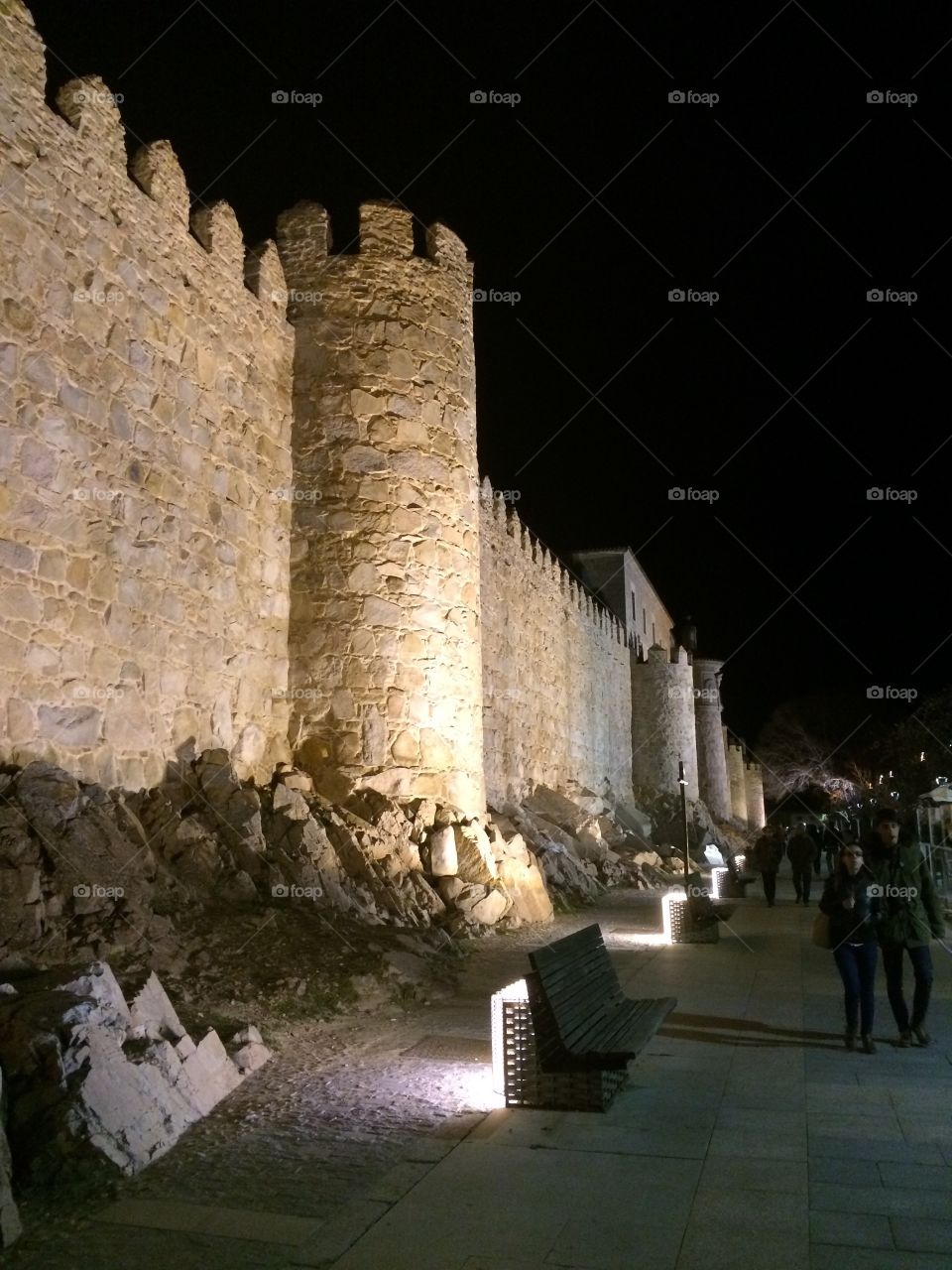 Walls of Avila at night. 