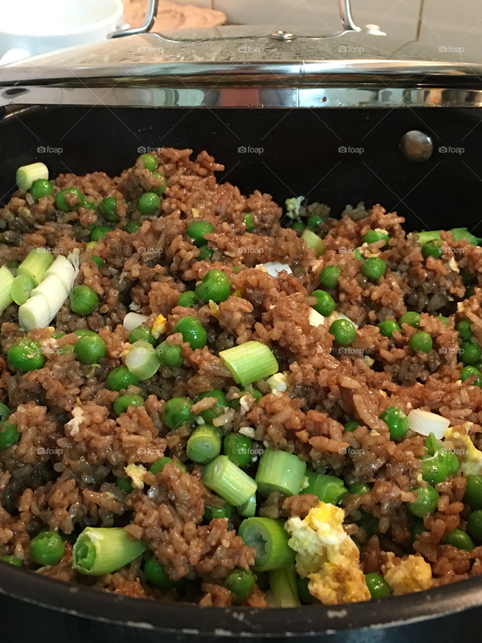 Dark soy Chinese fried rice closeup in what's cooking