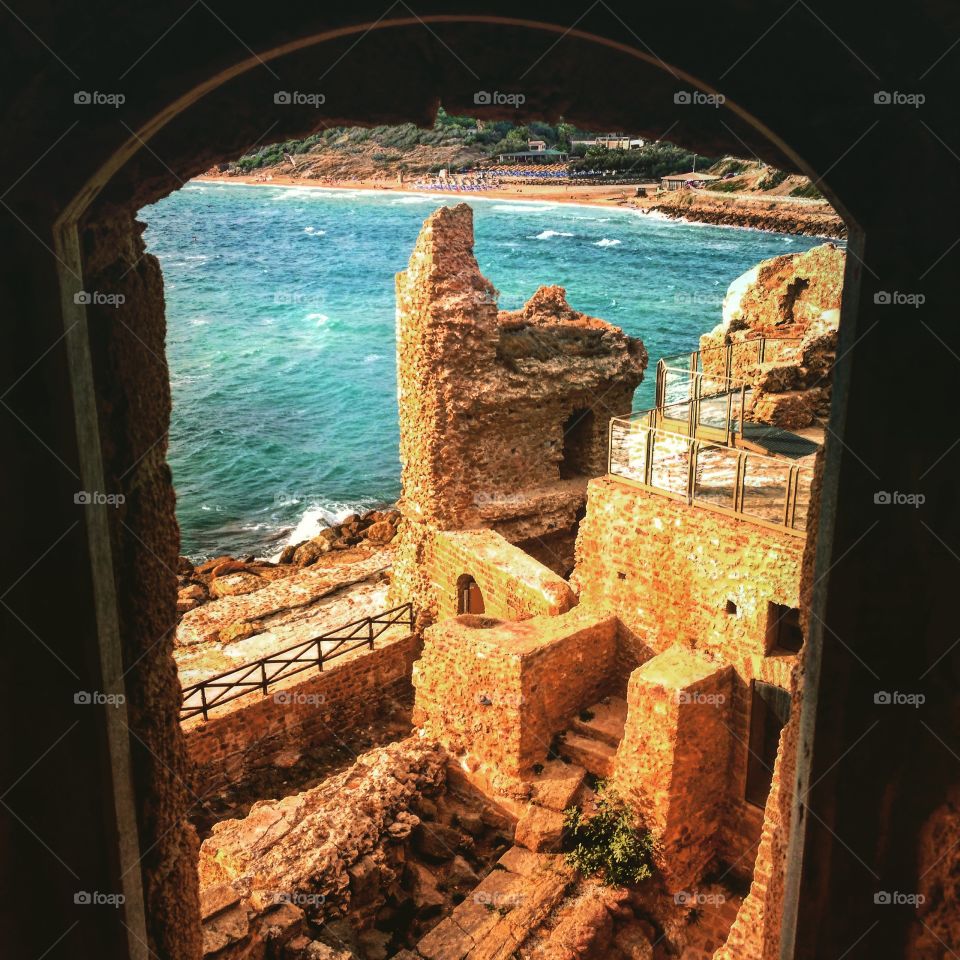 Historic window view. Calabria, Italy historic castle