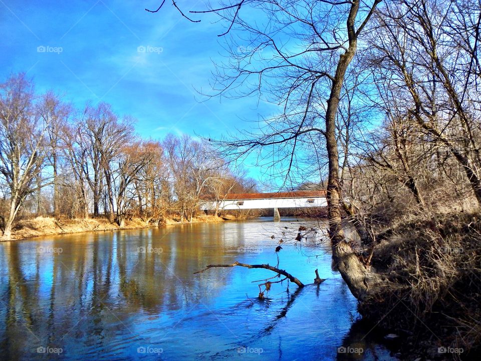 River and covered bridge 

