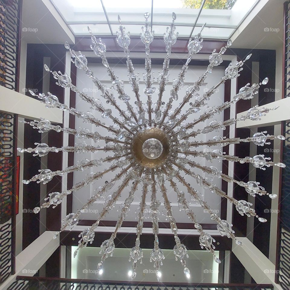 large chandelier, seen from below