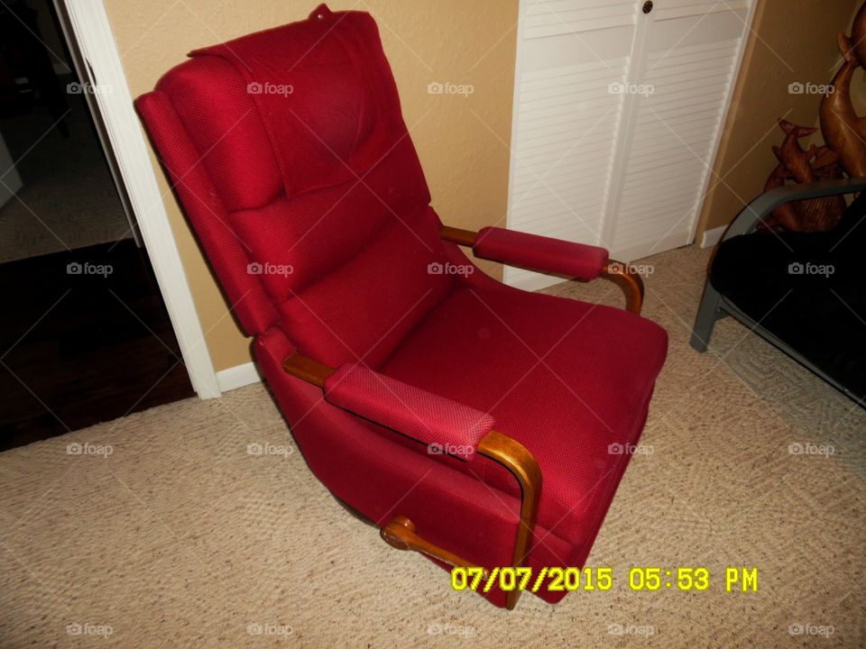 red recliner. This is a picture of a red recliner for sale at my mom's house in Graham Texas