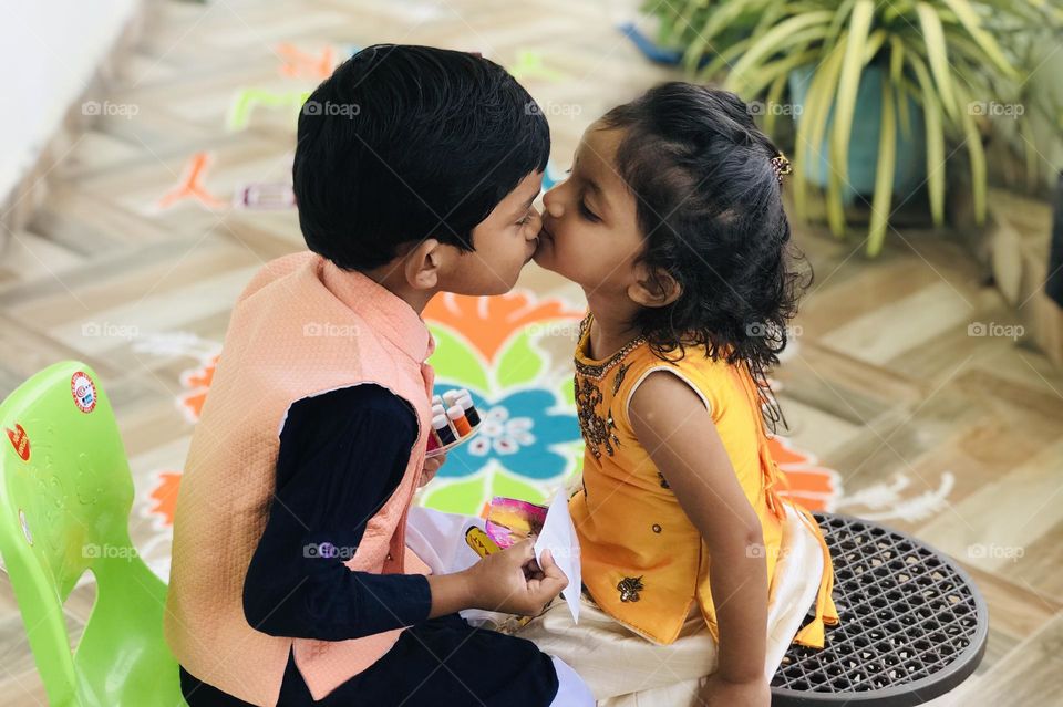 Brother and sister playing at house and kissing each other with unconditional love ❤️