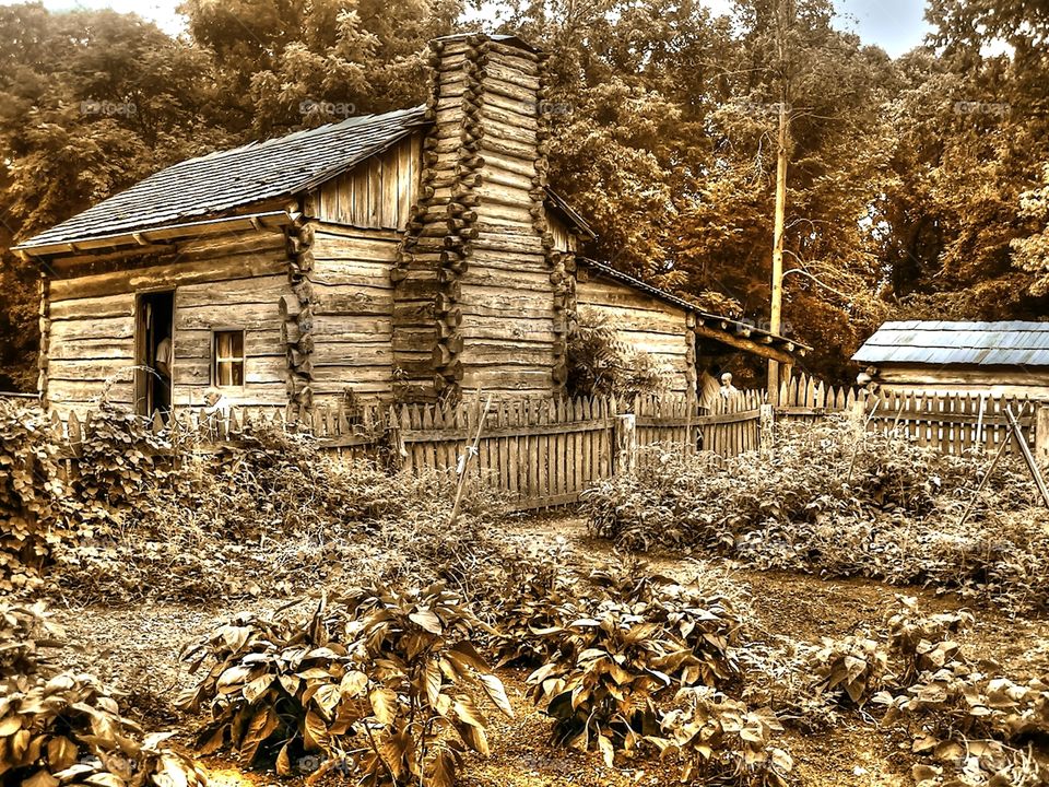 Log cabin. A 19th century style log cabin in rural Illinois.
