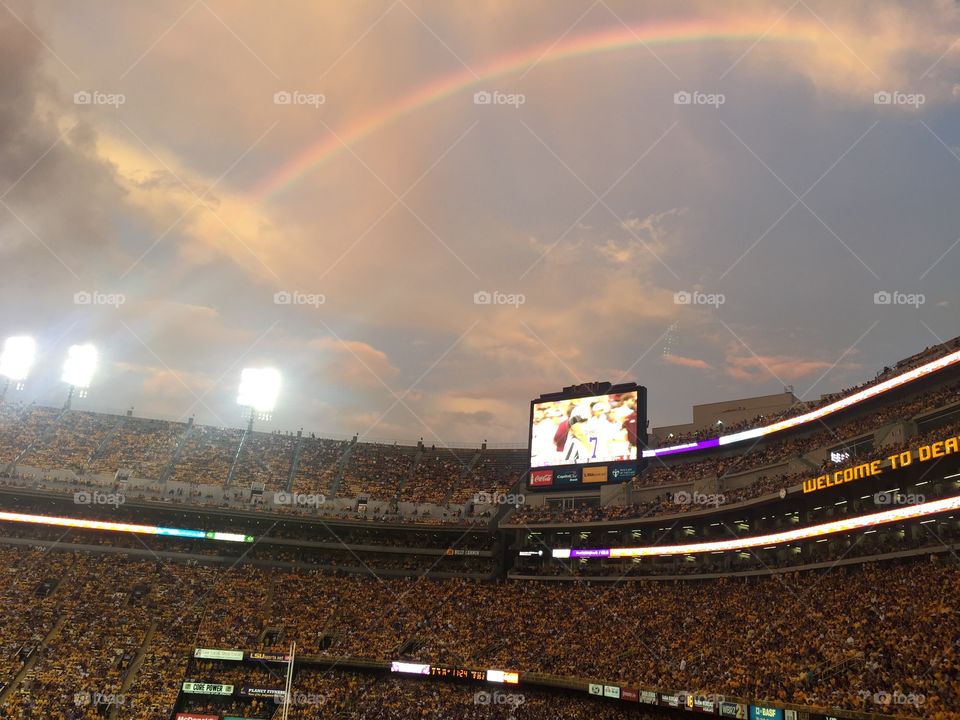 Rainbow over LSU Stadium.